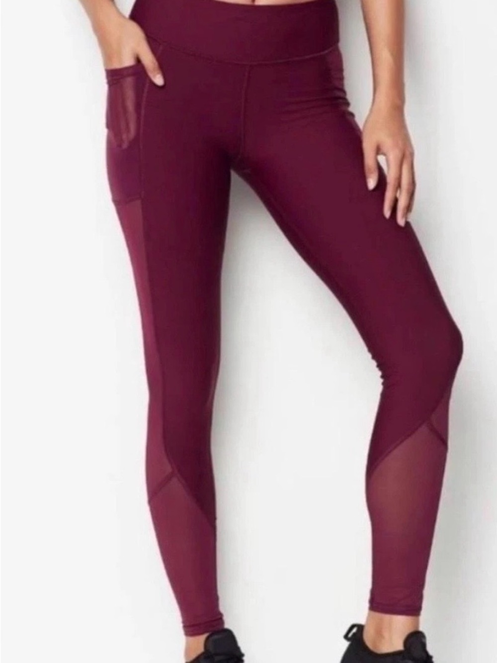 Victoria's Secret Burgundy High-Waist Mesh-Panel Leggings